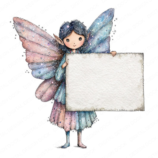 Fairy with Banner fussy cut sheet in A4 format showing all 12 designs on one printable page