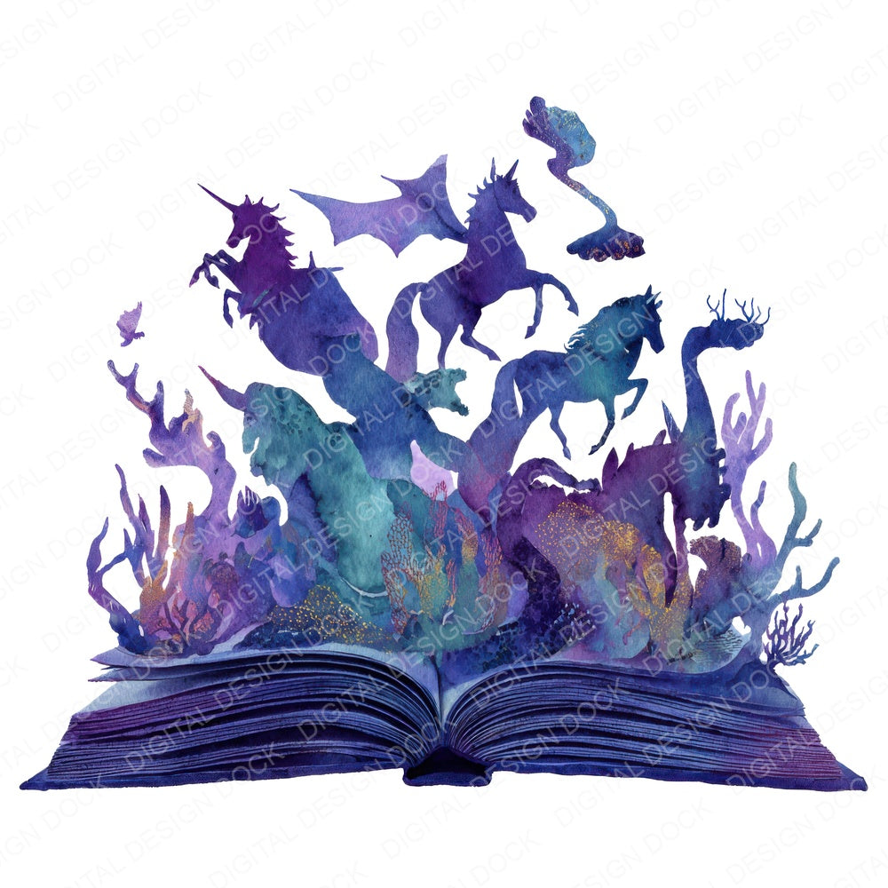 Fantasy Creatures Open Book fussy cut sheet in A4 format showing all 12 designs on one printable page