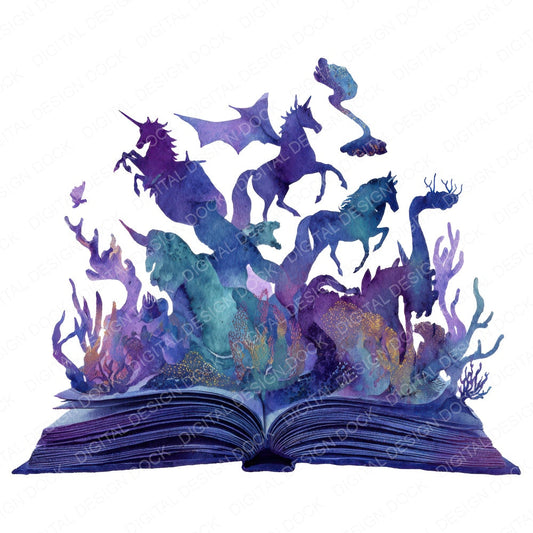 Fantasy Creatures Open Book fussy cut sheet in A4 format showing all 12 designs on one printable page