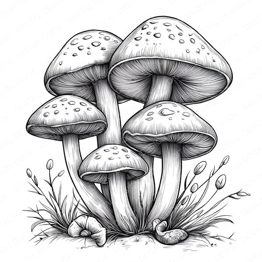 Fantasy Mushroom Cluster fussy cut sheet in A4 format showing all 12 designs on one printable page