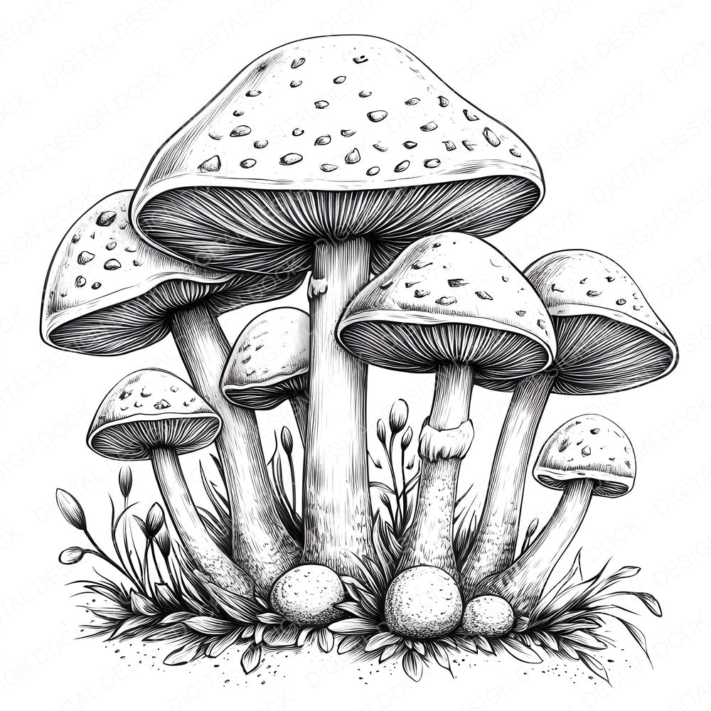 Fantasy Mushroom Cluster fussy cut sheet in US Letter format showing all 12 designs on one printable page