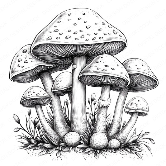 Fantasy Mushroom Cluster fussy cut sheet in US Letter format showing all 12 designs on one printable page