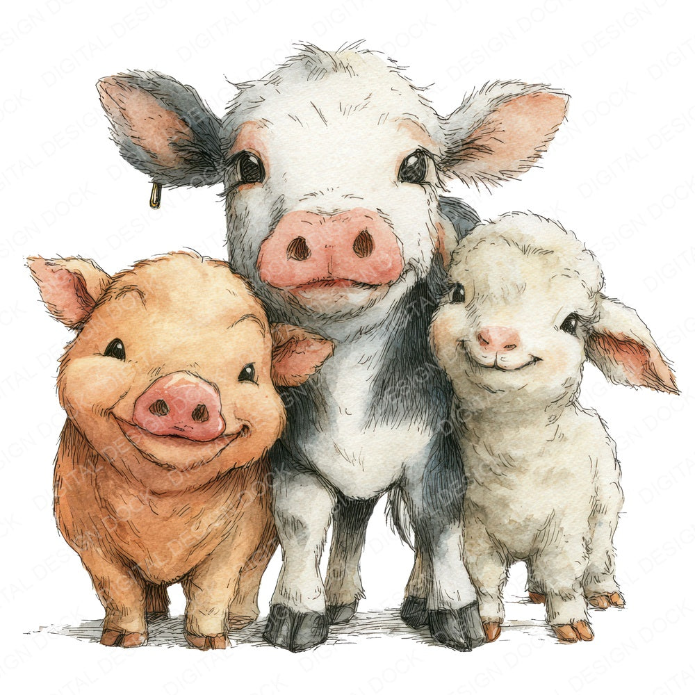 Farm Animals Friends fussy cut sheet in US Letter format showing all 12 designs on one printable page