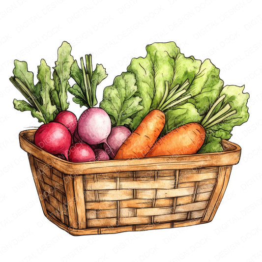 Farmers Market Basket fussy cut sheet in A4 format showing all 12 designs on one printable page