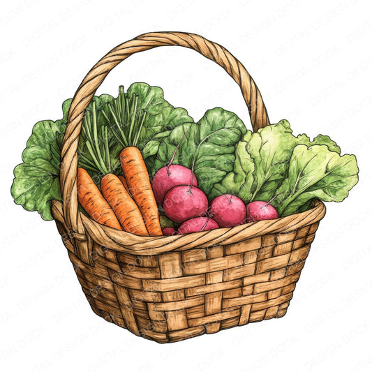 Farmers Market Basket fussy cut sheet in US Letter format showing all 12 designs on one printable page