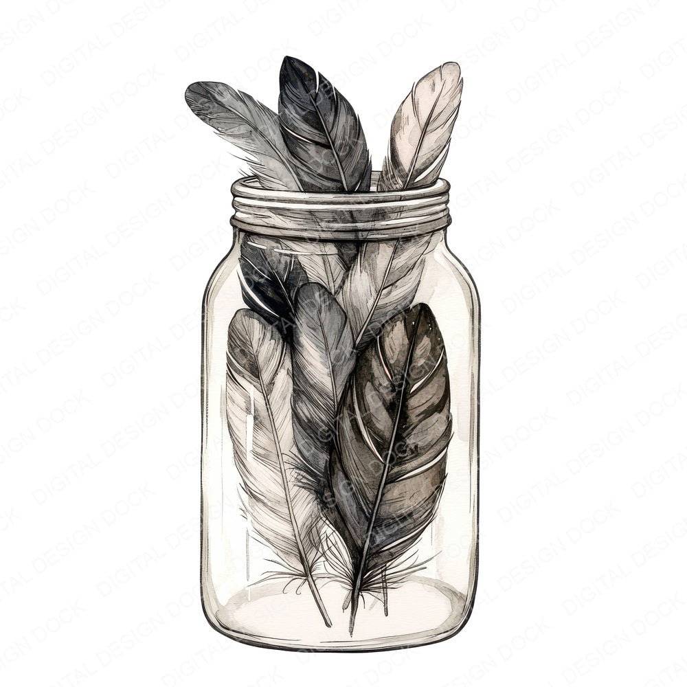 Feather Jar Collection fussy cut sheet in A4 format showing all 12 designs on one printable page