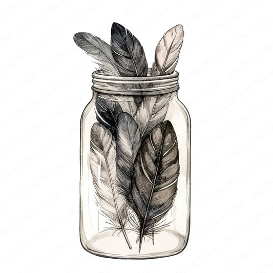 Feather Jar Collection fussy cut sheet in A4 format showing all 12 designs on one printable page