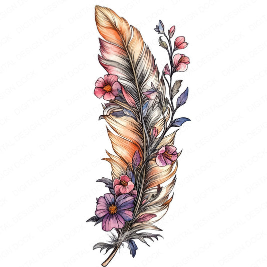 Feather with Floral Vine fussy cut sheet in A4 format showing all 12 designs on one printable page