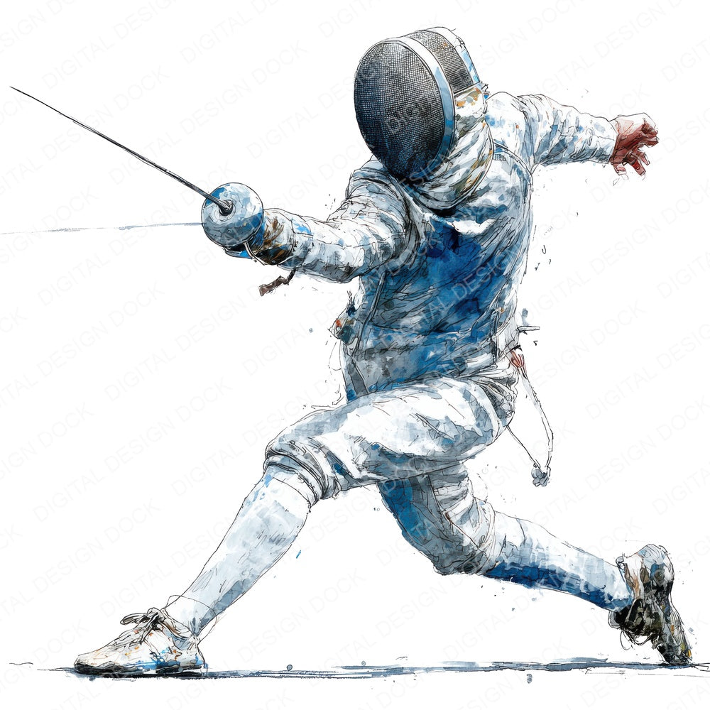 Fencer Lunge fussy cut sheet in A4 format showing all 12 designs on one printable page