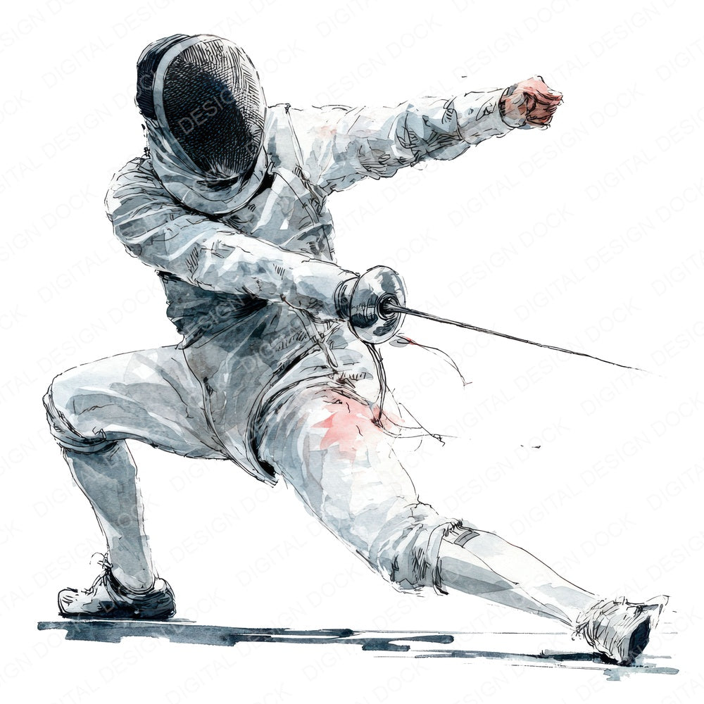 Fencer Lunge fussy cut sheet in US Letter format showing all 12 designs on one printable page