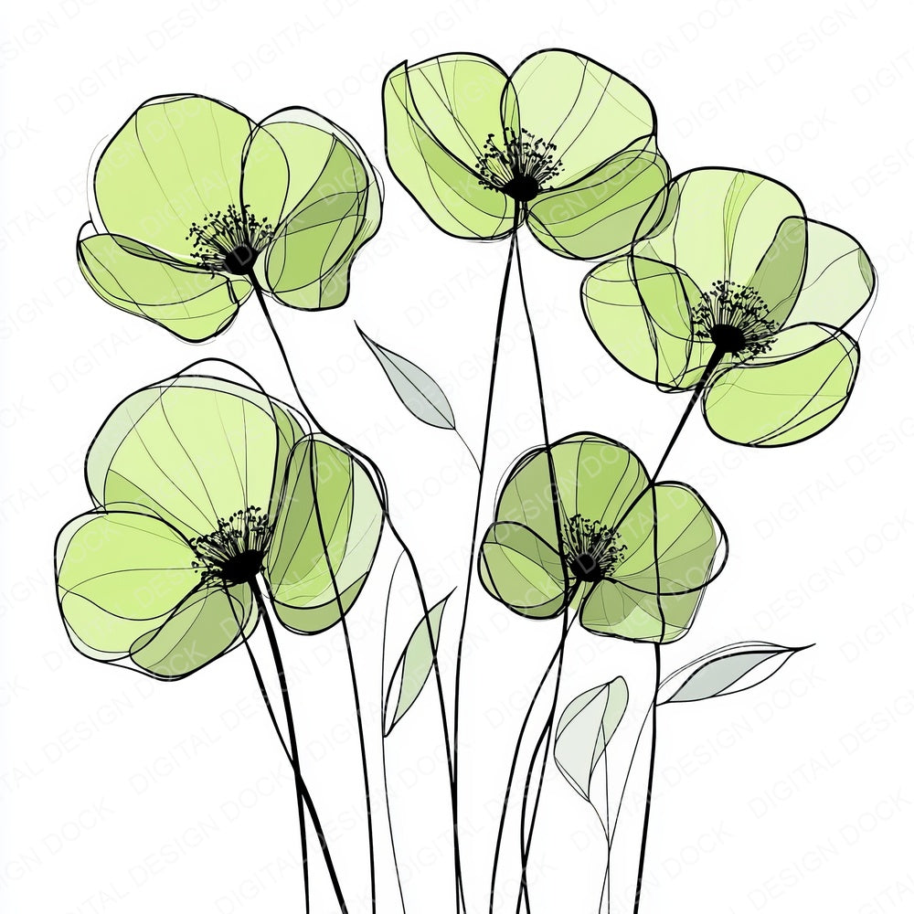 Fern Green Abstract Flowers fussy cut sheet in US Letter format showing all 12 designs on one printable page