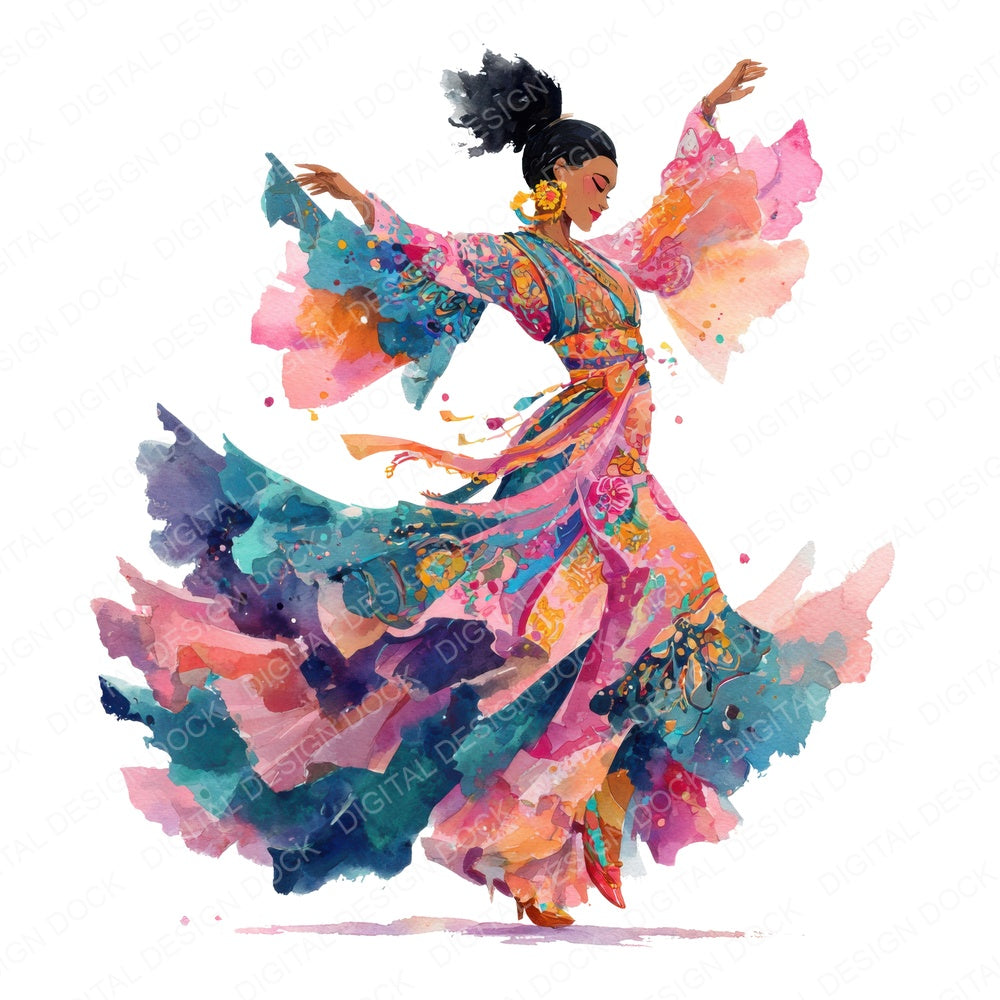 Festival Costume Dancer fussy cut sheet in A4 format showing all 12 designs on one printable page