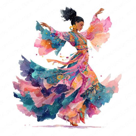 Festival Costume Dancer fussy cut sheet in A4 format showing all 12 designs on one printable page