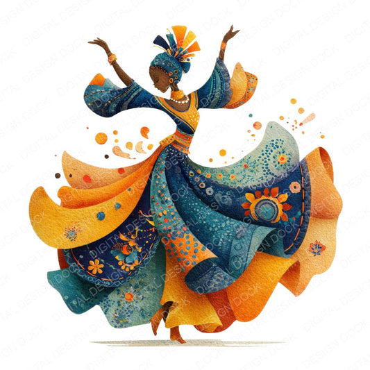 Festival Costume Dancer fussy cut sheet in US Letter format showing all 12 designs on one printable page
