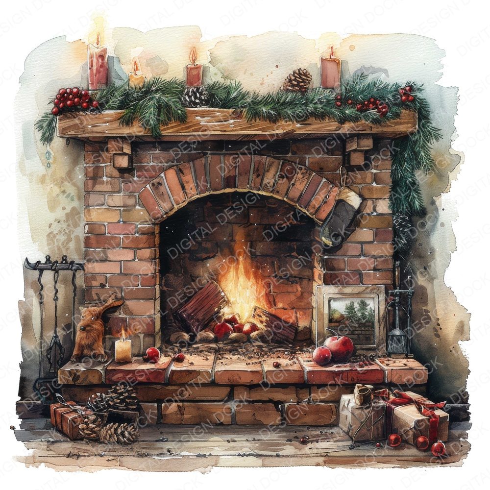 Festive Cozy Fireplace Clipart Set (DDD005322)