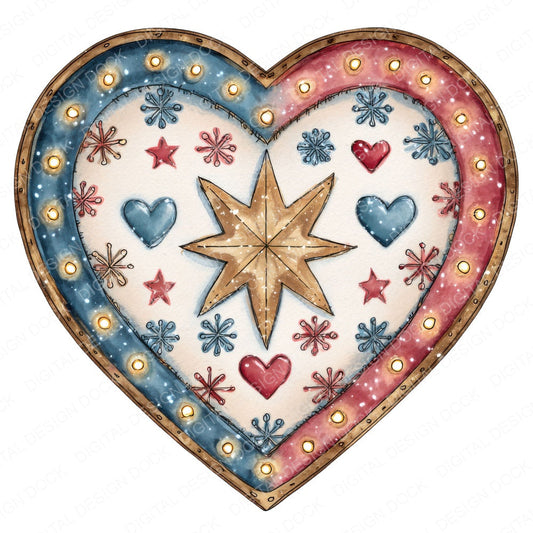 Festive Lights Christmas Heart fussy cut sheet in A4 format showing all 12 designs on one printable page