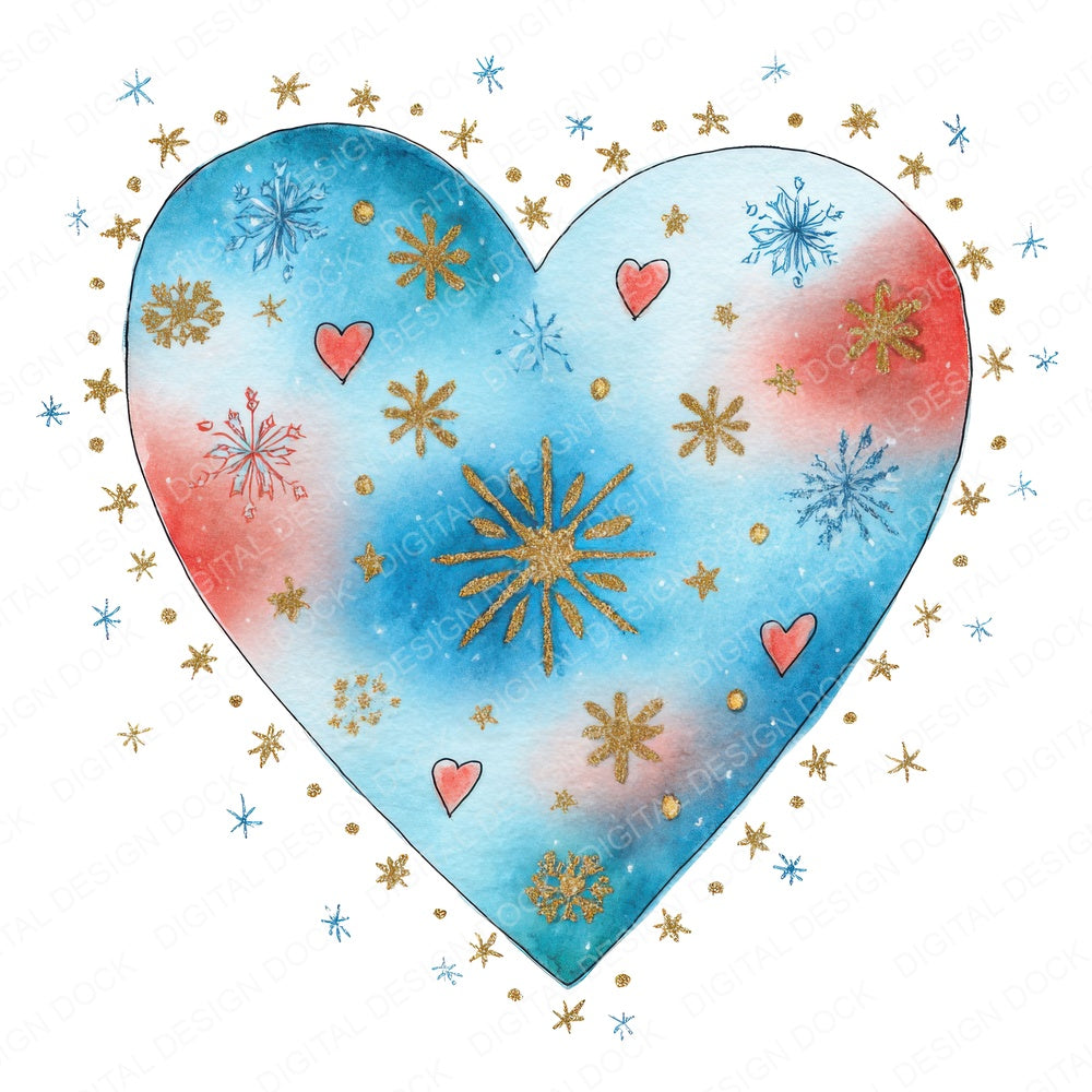Festive Lights Christmas Heart fussy cut sheet in US Letter format showing all 12 designs on one printable page