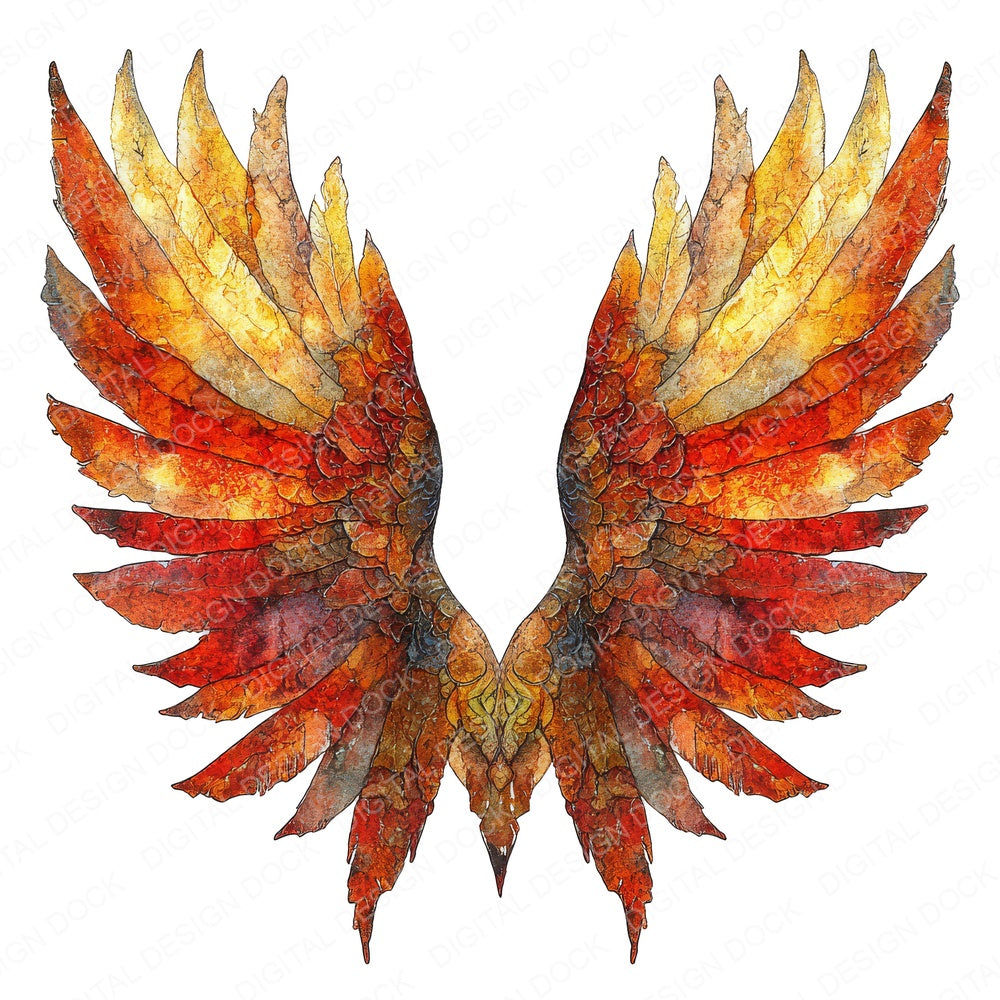 Fiery Glow Angel Wings fussy cut sheet in A4 format showing all 12 designs on one printable page