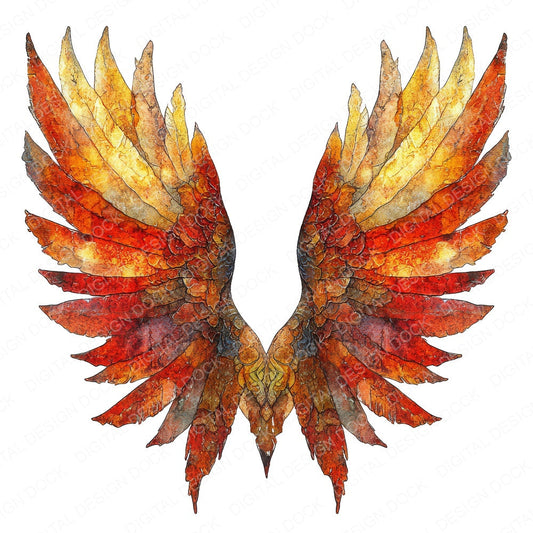Fiery Glow Angel Wings fussy cut sheet in A4 format showing all 12 designs on one printable page