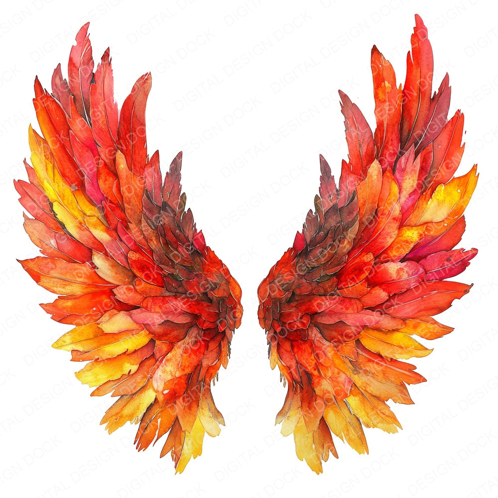 Fiery Glow Angel Wings fussy cut sheet in US Letter format showing all 12 designs on one printable page