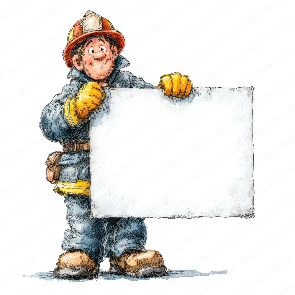 Fireman Holding Blank Sign fussy cut sheet in A4 format showing all 12 designs on one printable page