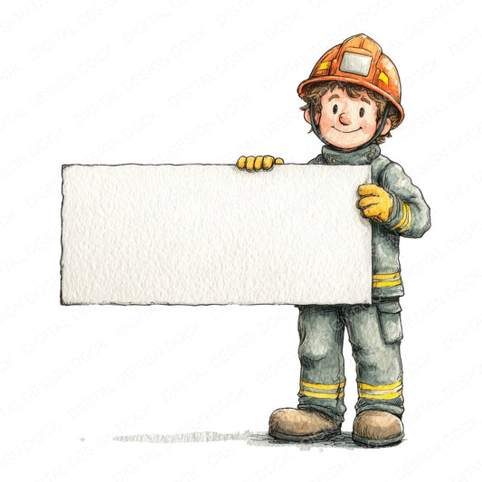 Fireman Holding Blank Sign fussy cut sheet in US Letter format showing all 12 designs on one printable page