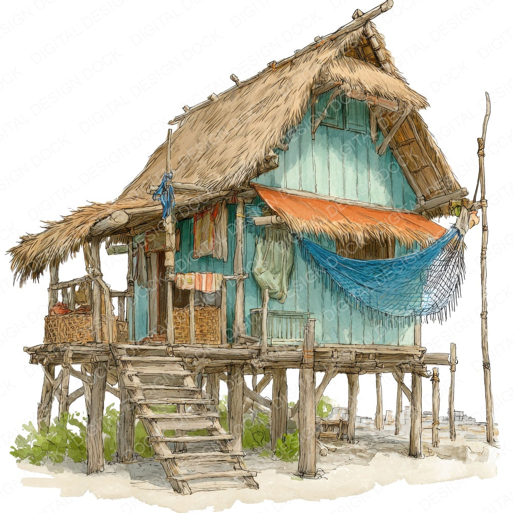 Fishermans Hut fussy cut sheet in US Letter format showing all 12 designs on one printable page