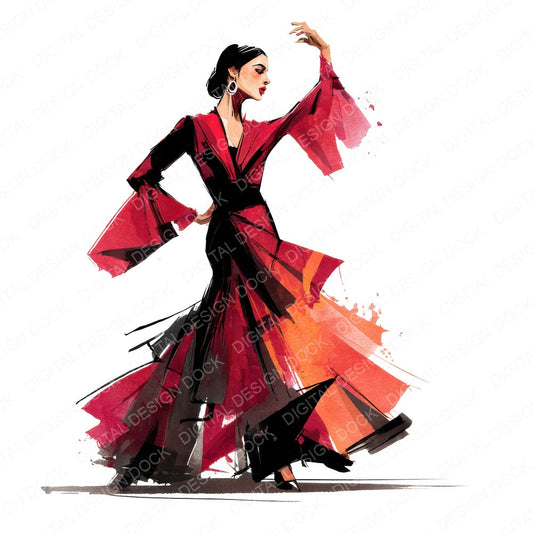 Flamenco Dancer Woman fussy cut sheet in A4 format showing all 12 designs on one printable page