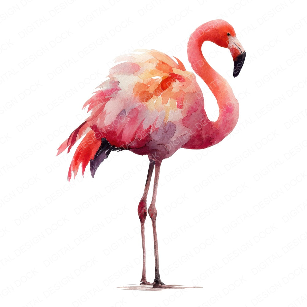 Flamingo Bird Illustration fussy cut sheet in US Letter format showing all 12 designs on one printable page