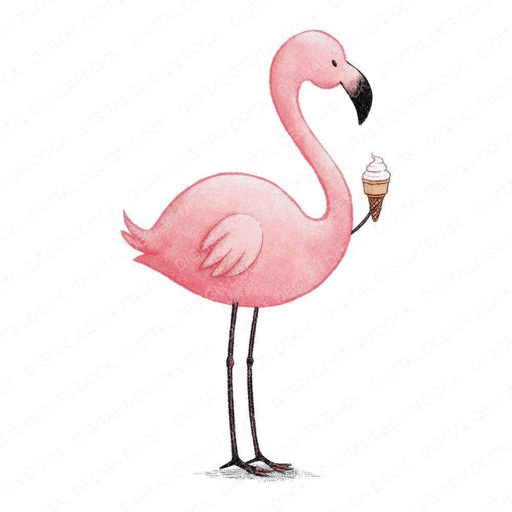 Flamingo Holding Ice Cream fussy cut sheet in A4 format showing all 12 designs on one printable page