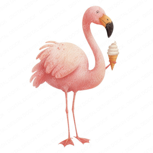Flamingo Holding Ice Cream fussy cut sheet in US Letter format showing all 12 designs on one printable page