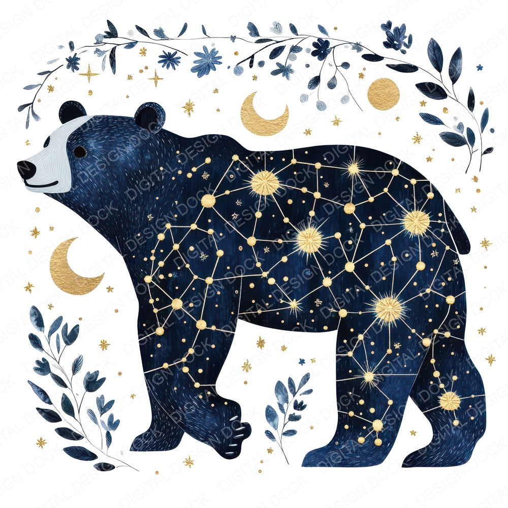 Flat Bear Constellation fussy cut sheet in A4 format showing all 12 designs on one printable page
