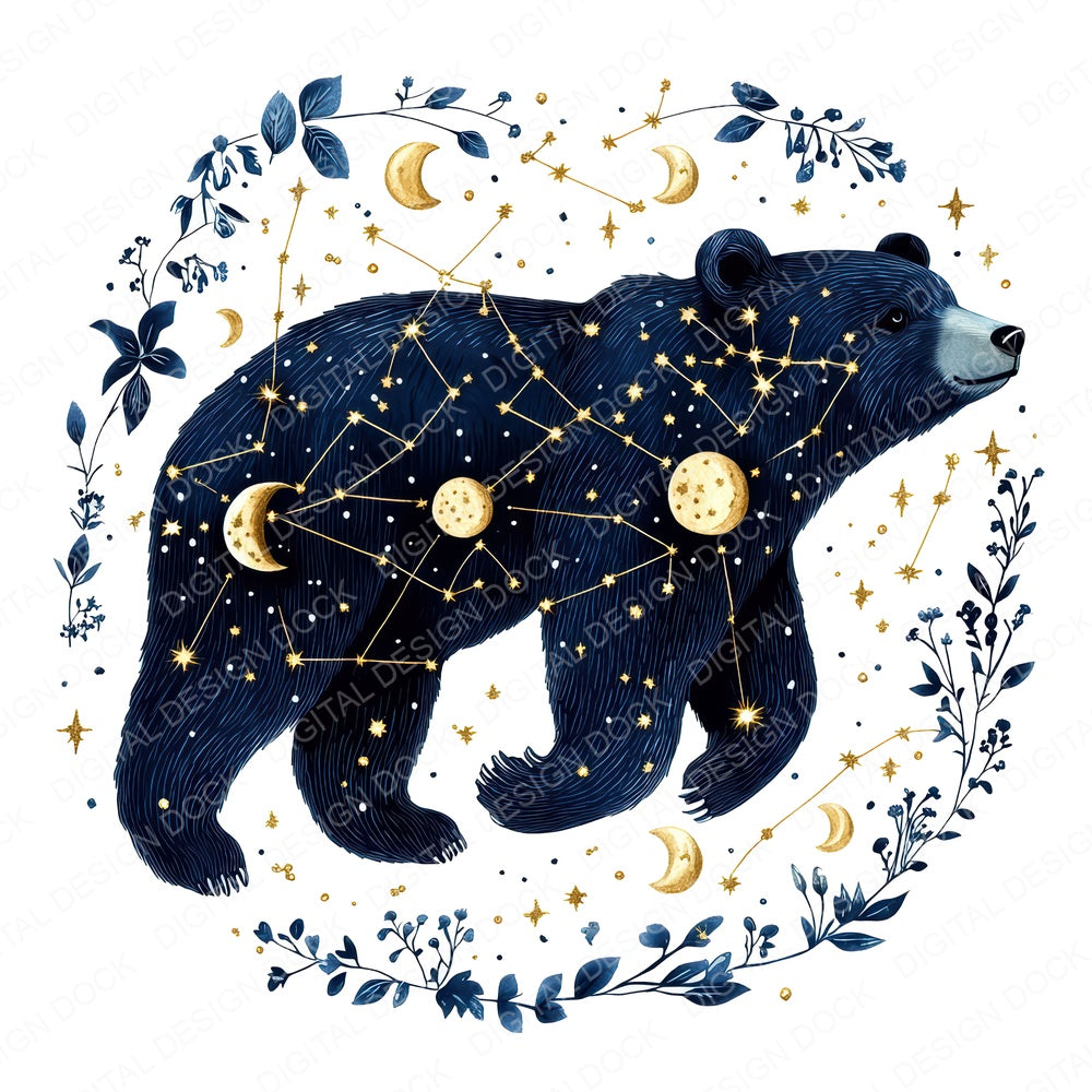 Flat Bear Constellation fussy cut sheet in US Letter format showing all 12 designs on one printable page