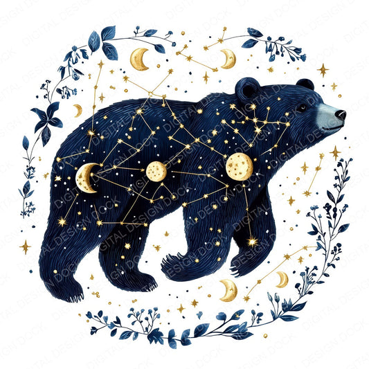 Flat Bear Constellation fussy cut sheet in US Letter format showing all 12 designs on one printable page