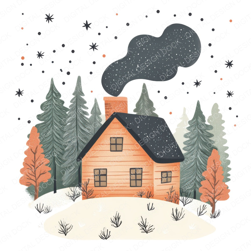 Flat Cabin and Pines fussy cut sheet in US Letter format showing all 12 designs on one printable page