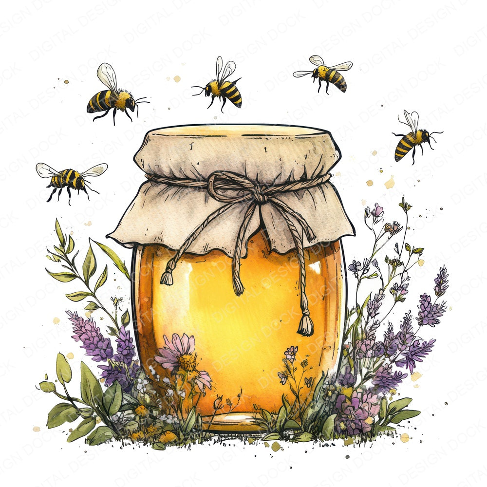 Flat Folk Art Honey Jar fussy cut sheet in A4 format showing all 12 designs on one printable page