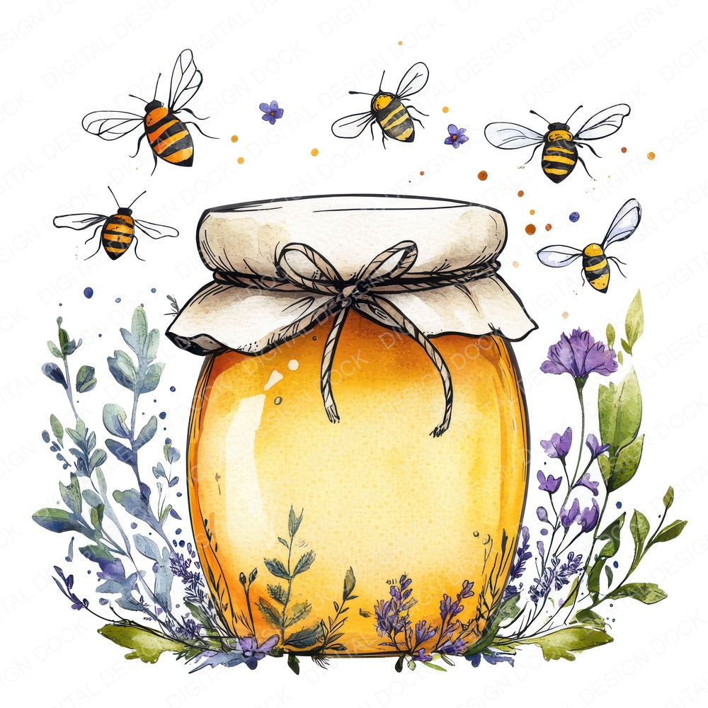 Flat Folk Art Honey Jar fussy cut sheet in US Letter format showing all 12 designs on one printable page