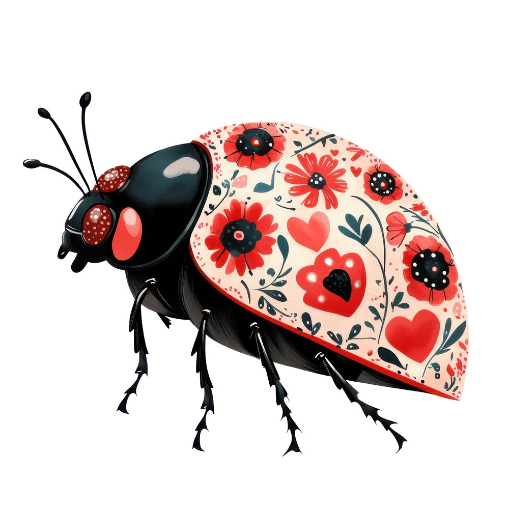 Flat Folk Art Ladybird Vines Clipart Set (DDD005344)