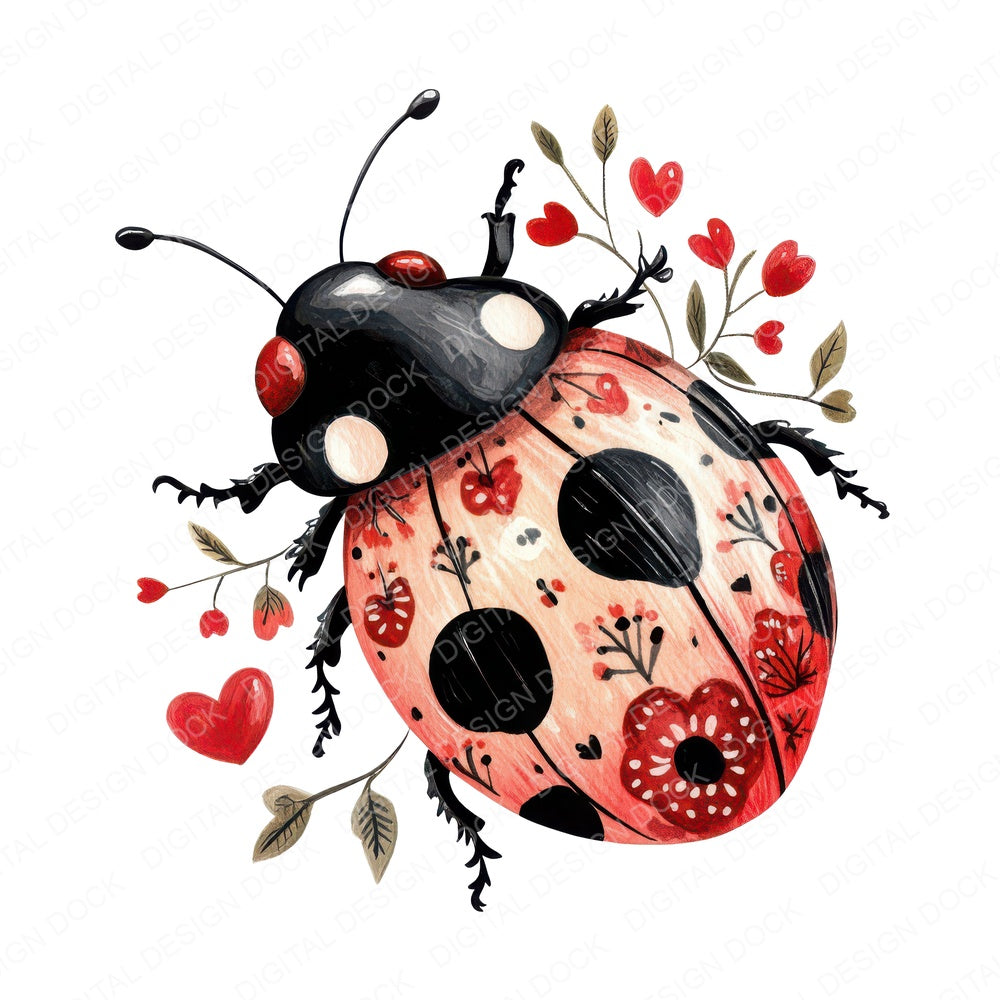 Flat Folk Art Ladybird Vines Fussy Cut Sheets (DDD009720)