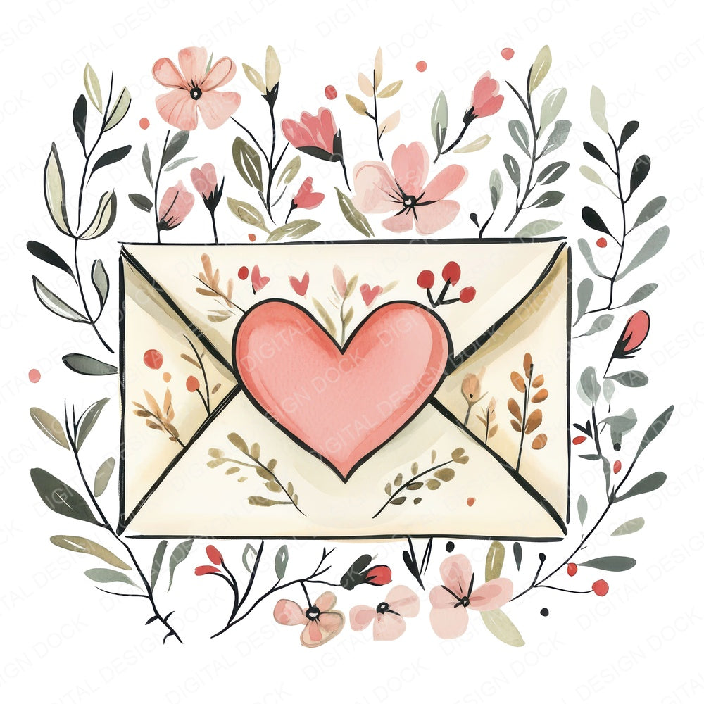 Flat Folk Art Love Letter fussy cut sheet in A4 format showing all 12 designs on one printable page