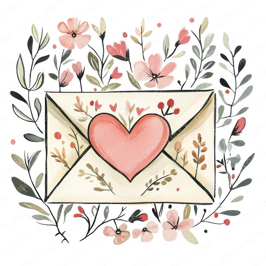 Flat Folk Art Love Letter fussy cut sheet in A4 format showing all 12 designs on one printable page
