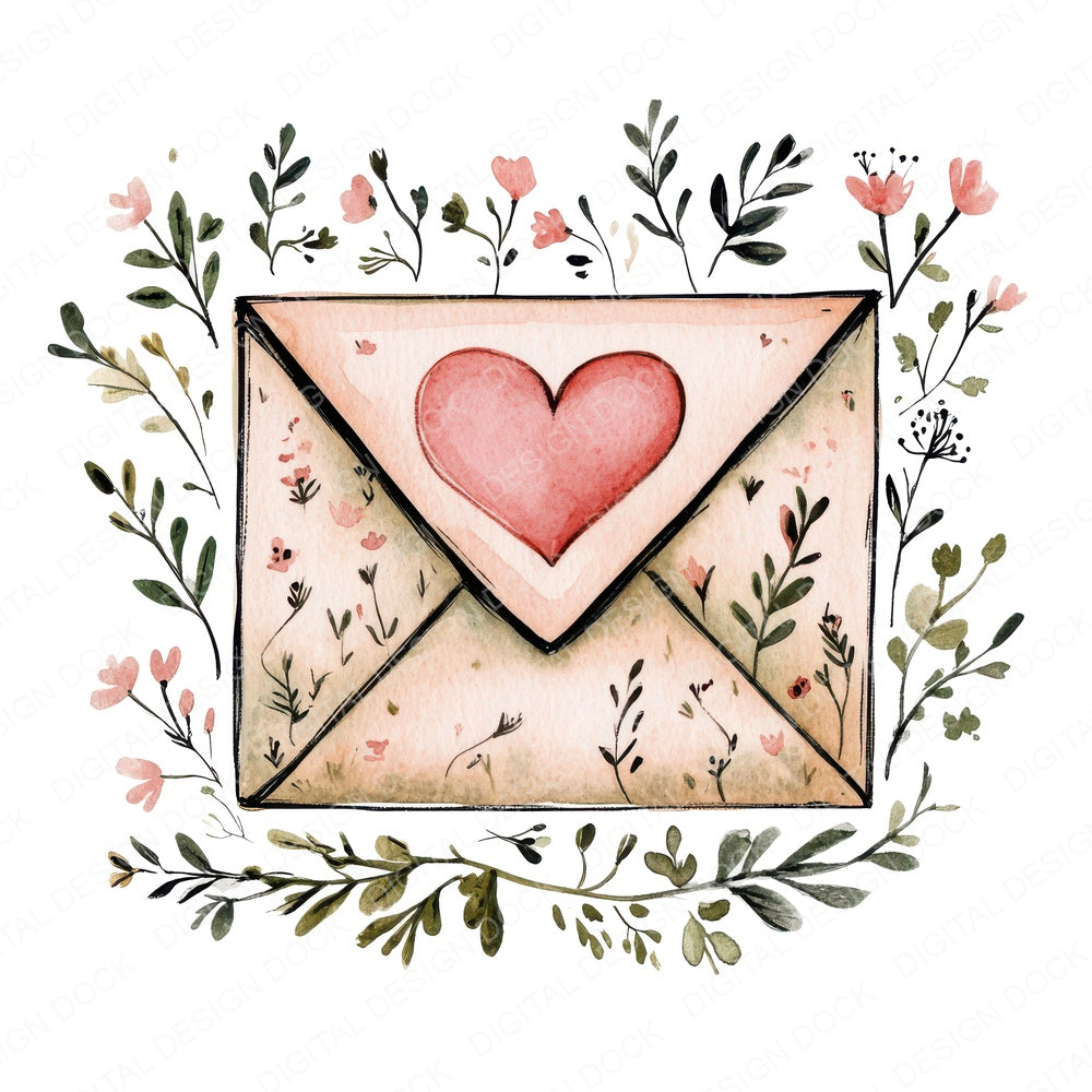 Flat Folk Art Love Letter fussy cut sheet in US Letter format showing all 12 designs on one printable page