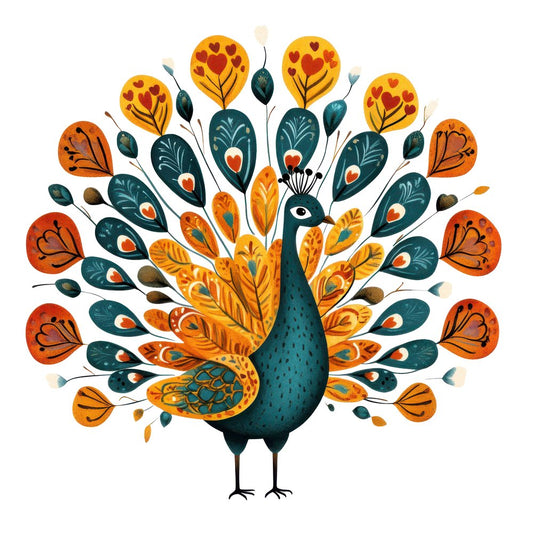 Flat Folk Art Spiral Peacock Clipart Set (DDD005351)
