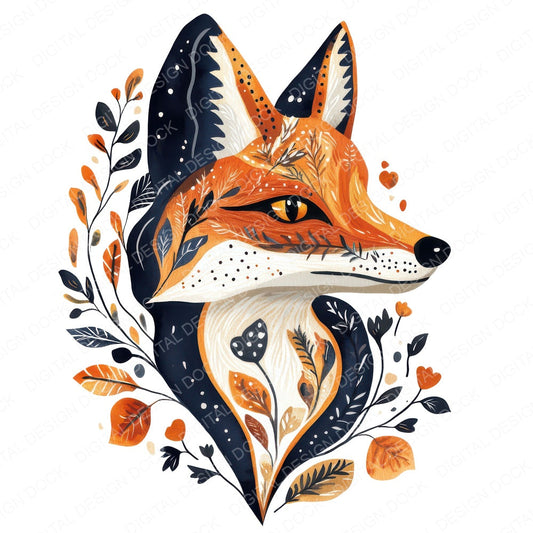 Flat Folk Fox Head fussy cut sheet in A4 format showing all 12 designs on one printable page