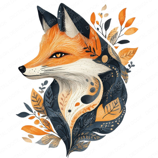 Flat Folk Fox Head fussy cut sheet in US Letter format showing all 12 designs on one printable page