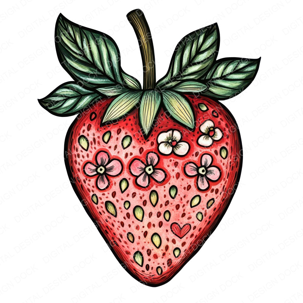 Flat Folk Strawberry Blossom fussy cut sheet in A4 format showing all 12 designs on one printable page