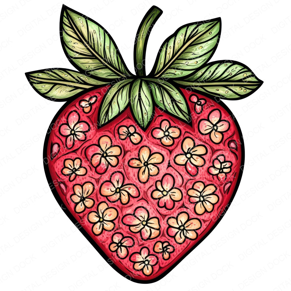 Flat Folk Strawberry Blossom fussy cut sheet in US Letter format showing all 12 designs on one printable page