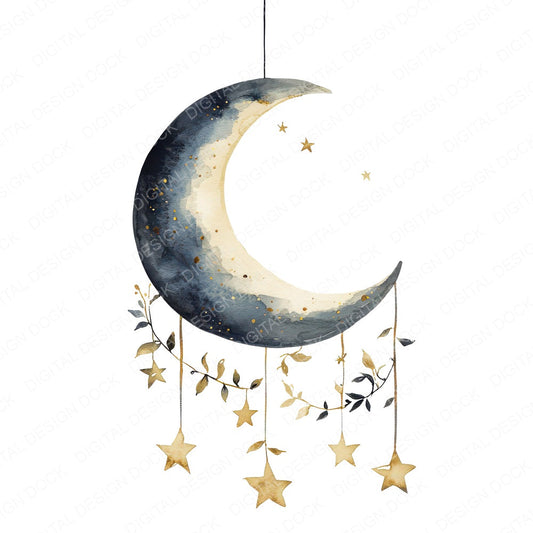 Flat Hanging Moon Stars fussy cut sheet in A4 format showing all 12 designs on one printable page