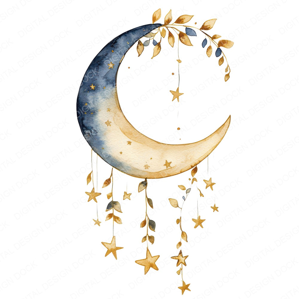 Flat Hanging Moon Stars fussy cut sheet in US Letter format showing all 12 designs on one printable page