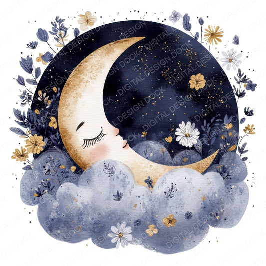 Flat Moon Resting Cloud Clipart Set (DDD005361)